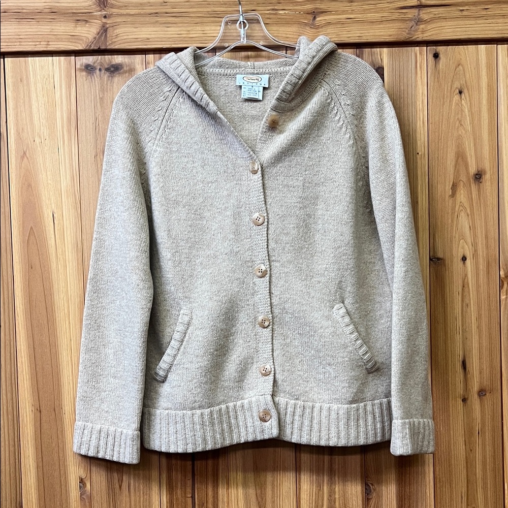 Talbots Beige Hooded Cardigan Sweater